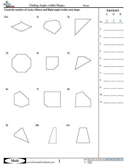 4.g.1 Worksheets - Determining Angles in Shapes worksheet